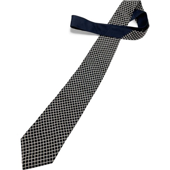 Tommy Hilfiger Silk Tie Geometric Blue Beige Vintage 90's - Picture 2 of 6